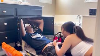 An Asian girl got fucked by a repairman after he fixed her TV