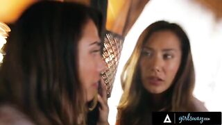 A beautiful girl has hard sex with her wife in a rented cabin