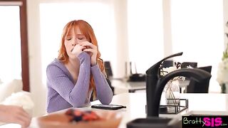 She’s not feeling well, but her stepbrother’s remedy is to get intimate with the petite redhead