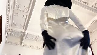 Hot cosplay with tall Lady Dimitrescu from Resident Evil Village, enjoying intense action
