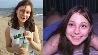 The cute girl is used as a cum dumpster on the sandy beach