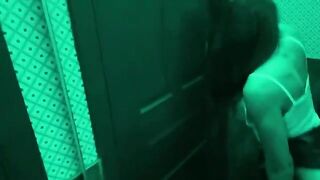 A hot chick fucked by her roommate in the toilet bar, it was a hot day