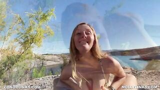 Girl with big ass fucks on the hike and gets cum in her pussy