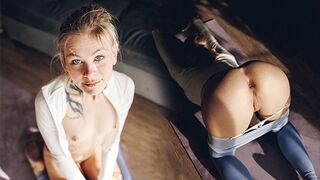 The cute girl is doing yoga and gets fucked hard