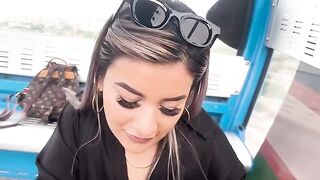 Outdoor sex with blowjob and riding a cock in the metro cable car