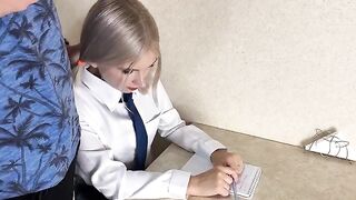 A cute schoolgirl got fucked by her big tutor in a steamy session