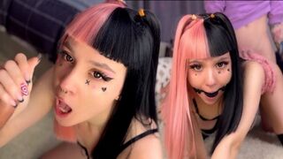 Emo girl with a hot pink haircut gets fucked gagging