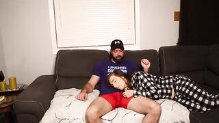 A stepmom got her cunt filled with cum on the couch by her stepson
