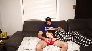 A stepmom got her cunt filled with cum on the couch by her stepson
