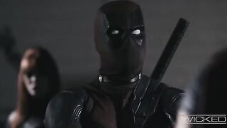 Deadpool and Black Widow fuck four gorgeous babes hard