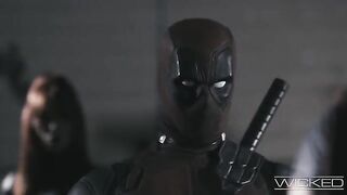 Deadpool and Black Widow fuck four gorgeous babes hard