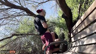Busty girl almost caught giving head by the lake