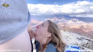 An amateur couple fucked outdoors on a cliff, captured in real POV style