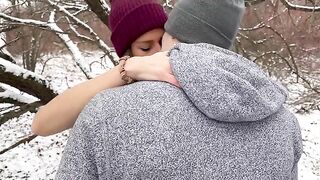 Husband shared his wife's pussy with friend in snow