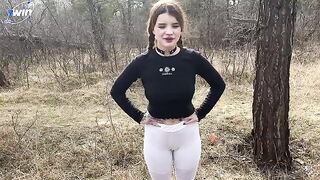 A hot chick is fucking with a guy in the forest, it’s a usual thing for her