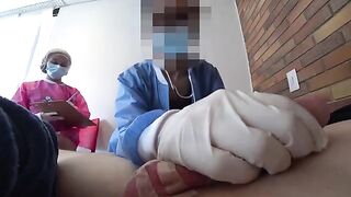 Two crazy nurses checking the man’s dick in a public place