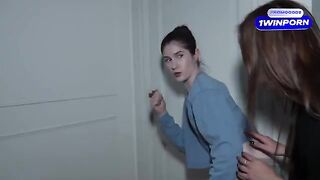 Cute girls secretly watch and imitate the intimate moments of their step-parents