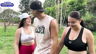 Two girlfriends fucking with a stranger in the park for money