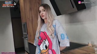 A hot stepsister is asking for coffee, but she really wants something more