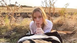 Blonde beauty gets fucked outdoors by a huge cock