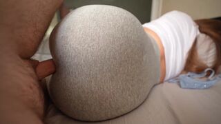 Pervert guy masturbates, his stepsister catches him and they fuck through her leggings