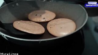 A hot breakfast for a beautiful girl - pancakes and a passionate encounter