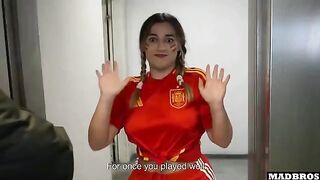 A Spanish supporter got her ass smashed in the parking lot after the soccer match