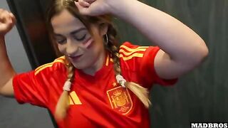 A Spanish supporter got her ass smashed in the parking lot after the soccer match