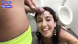 Public blowjob and cumwalk by the waterfall, extremely risky!