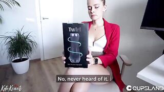 The girl tested the new stroker on her beauty at work