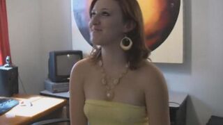 A girl with big natural boobs is fucking on the bed