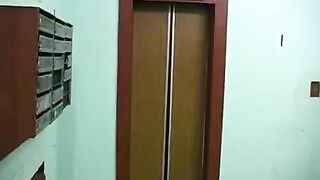 A blonde is sucking her brother's cock on the balcony
