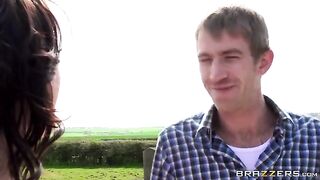 A juicy beauty was fucked on the haystack by a guy