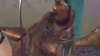 Brunette woman is having a lot of pleasure