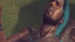 Brunette woman is having a lot of pleasure
