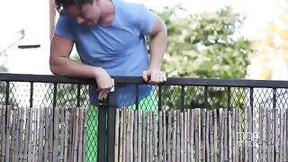 The neighbor guy fucks the busty brunette with big natural tits
