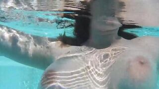 Girl masturbates her dildo underwater in the pool