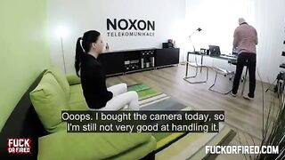 Brunette woman fucked on the table by a casting agent in a hidden camera scene