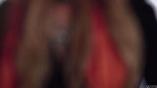 Three fans of stockings fucked a delicious blonde in stockings