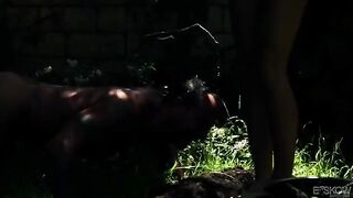 Appetizing blonde girl fucked in the garden by a mysterious guy with intense passion