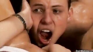 Bukakke in the mouth, rough sex with squirt