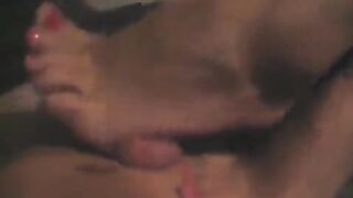 The guy masturbates his cum with his hand until the last drop