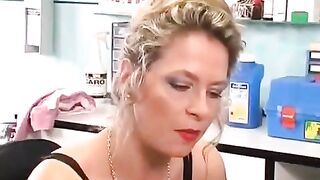 A hot brunette plays with her new clit piercing using a dildo