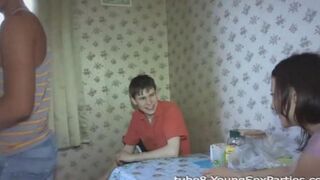 Foursome sex of two couples at a friend's house