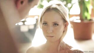 A cute blonde Kiara Lord gently rides her husband, showcasing her stunning curves