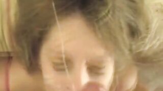 The guy rewarded the girl with a cumshot on the face