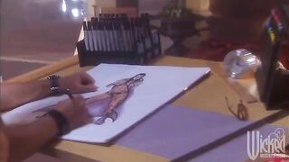 A stunning woman shows off her beautiful big tits and skillful hands