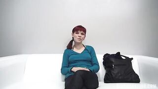 Red-haired 18-year-old beauty fucked at her casting for the first time