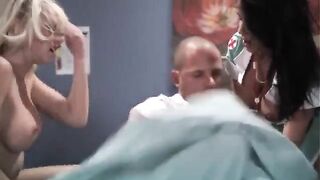 Two sexy nurses are fucking with a man and making cumshots