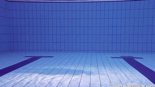 Nude swimming in the pool with Helen